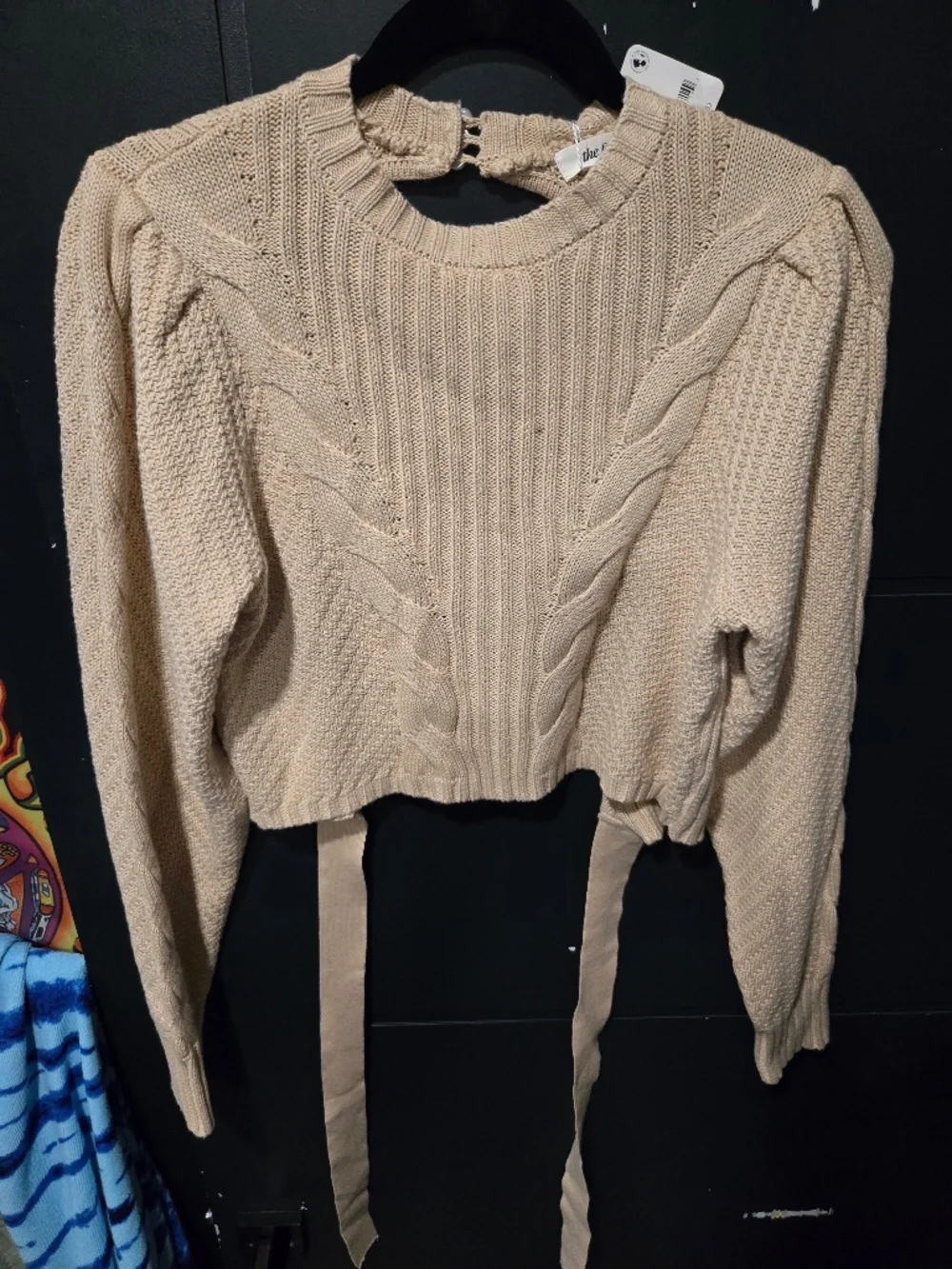 Free people cropped open tie back sweater L NWT Tan